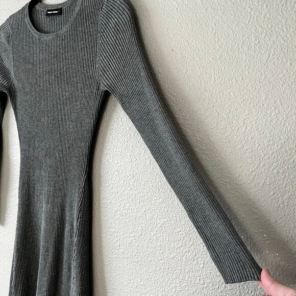 Tally Weijl Grey Ribbed Long Sleeve Fit Flare Crew Neck Womens Sweater Dress L - Picture 4 of 9